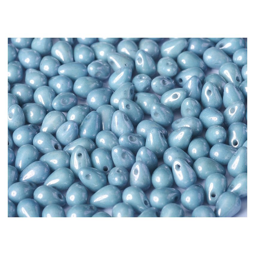 Side Drill Tear Drop - 4x6mm - Chalk White Baby Blue Luster - 50pcs